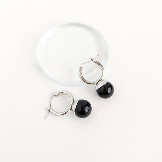 SUS316ピアス[Black onyx ball/Silver] オニキス 天然石 サージカル