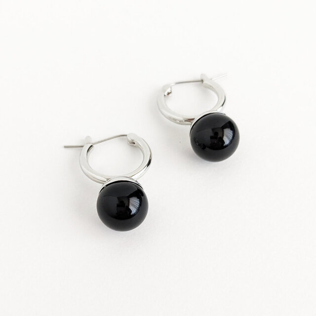 SUS316ピアス[Black onyx ball/Silver] オニキス 天然石 サージカル