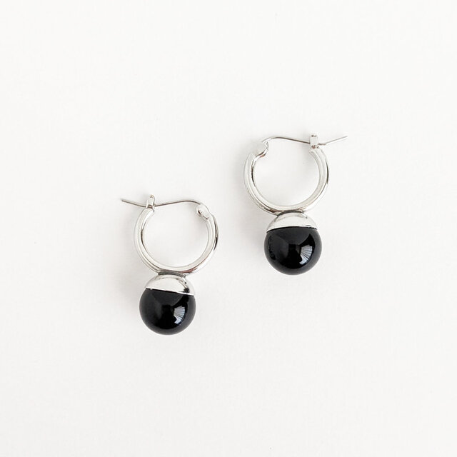 SUS316ピアス[Black onyx ball/Silver] オニキス 天然石 サージカル