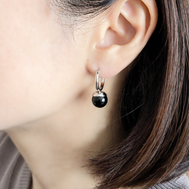 SUS316ピアス[Black onyx ball/Silver] オニキス 天然石 サージカル