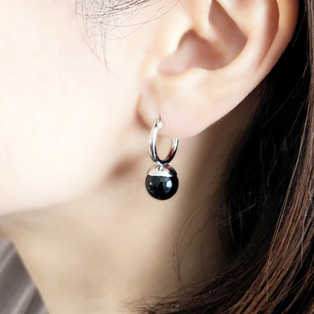 SUS316ピアス[Black onyx ball/Silver] オニキス 天然石 サージカル