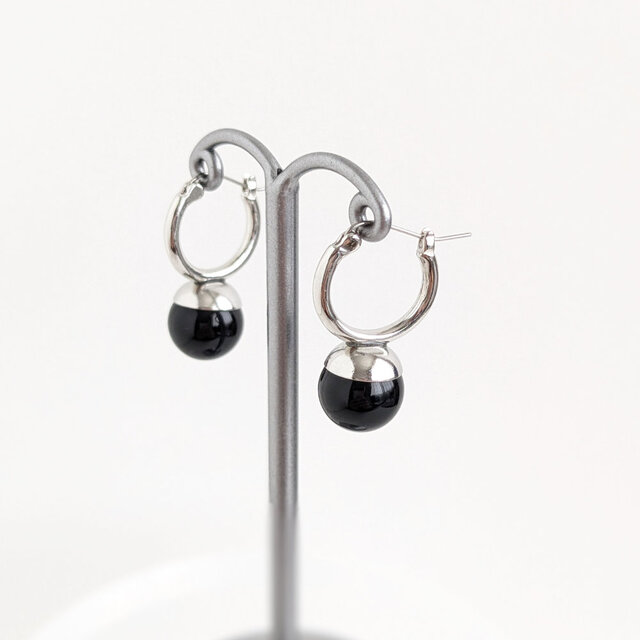 SUS316ピアス[Black onyx ball/Silver] オニキス 天然石 サージカル