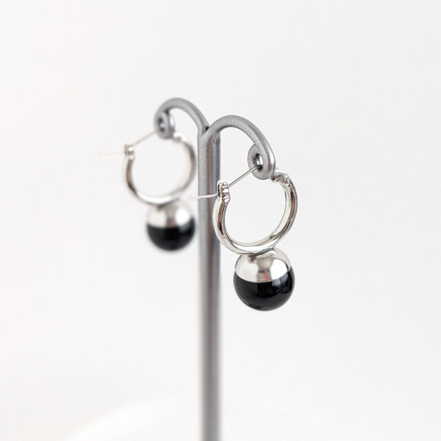 SUS316ピアス[Black onyx ball/Silver] オニキス 天然石 サージカル