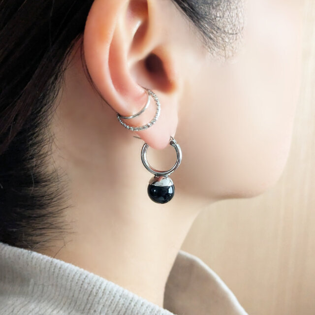 ピアス　No.4435 SUS316ピアス[Black onyx ball/Silver] オニキス 天然石 サージカル
