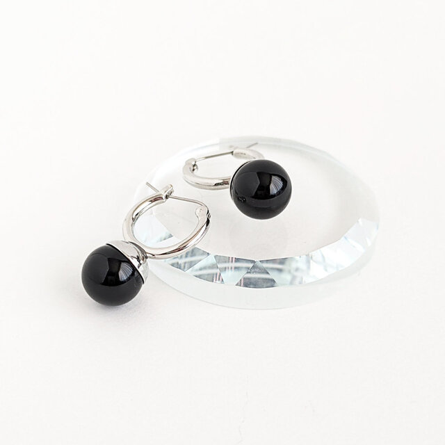 SUS316ピアス[Black onyx ball/Silver] オニキス 天然石 サージカル