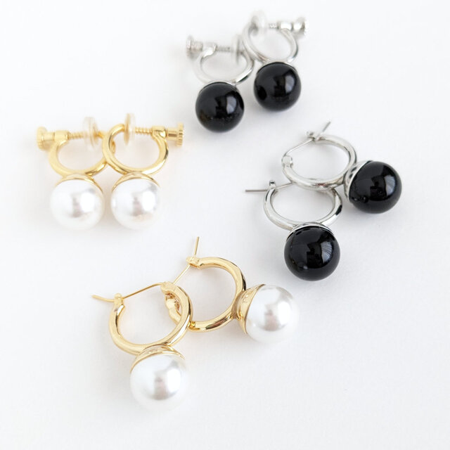 SUS316ピアス[Black onyx ball/Silver] オニキス 天然石 サージカル