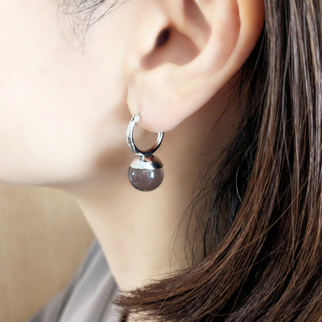 SUS316ピアス[Gray onyx ball/Silver] グレーオニキス 天然石
