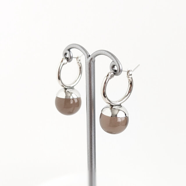 SUS316ピアス[Gray onyx ball/Silver] グレーオニキス 天然石