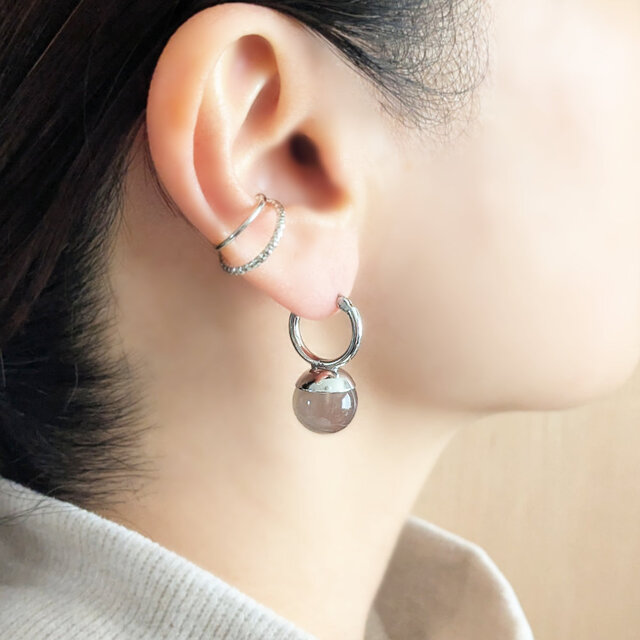 SUS316ピアス[Gray onyx ball/Silver] グレーオニキス 天然石