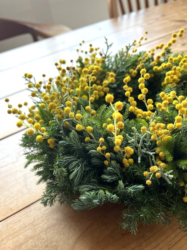 早春リース♪ ~ミモザ.ミランドールとタチカズラ | iichi 日々の暮らし