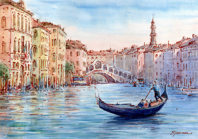 水彩画原画 リアルト橋・ヴェネツィア ＃710 | iichi 日々の暮らしを