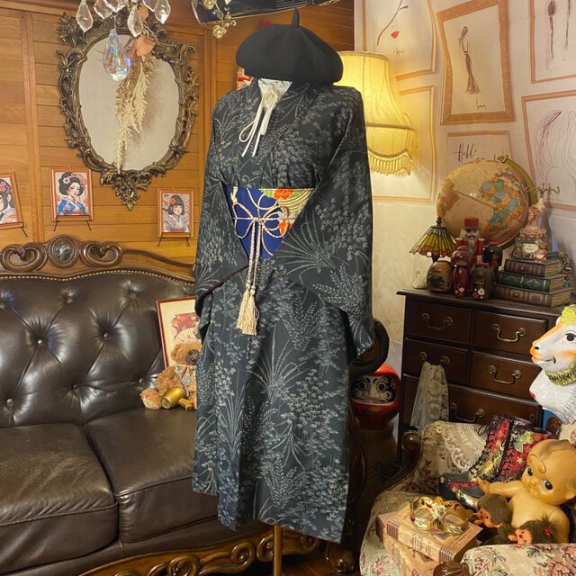 着物リメイクワンピース3581 着物リメイク ワンピース｜洗える化繊素材＆名古屋帯サッシュベルト