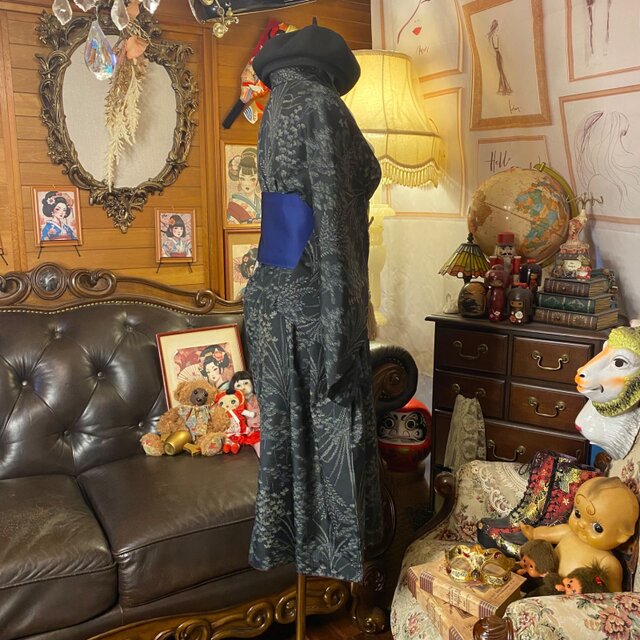 着物リメイク ワンピース｜洗える化繊素材＆名古屋帯サッシュベルト