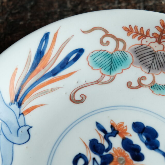 見込みに花籠◇桐と鳳凰。伊万里 花文赤絵金彩中皿 骨董・antique 古