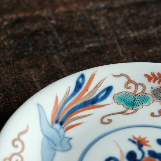 見込みに花籠◇桐と鳳凰。伊万里 花文赤絵金彩中皿 骨董・antique 古
