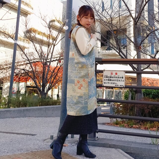 KIMONO！着物リメイクのロングジレ｜ユニセックス対応 （01694
