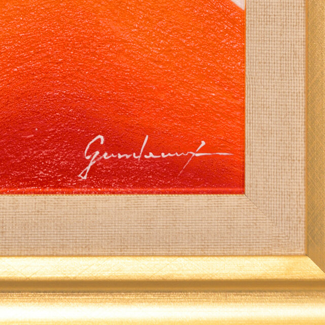 ○『金の太陽の日の出赤富士』がんどうあつし絵画油絵額付タテ36.3cm本