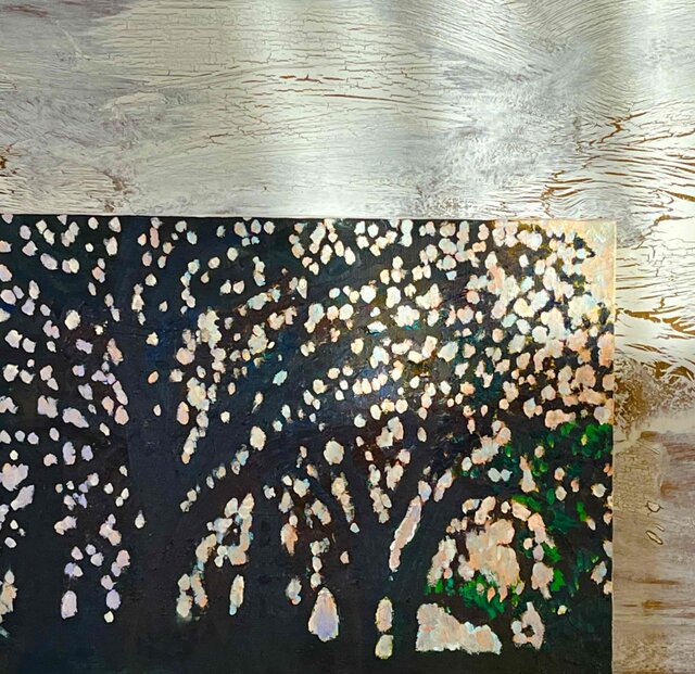 油彩画 原画「キラメク木漏れ日」アート 絵画 32×41㎝ F6 キャンバス