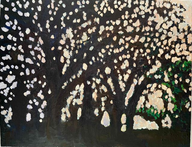 油彩画 原画「キラメク木漏れ日」アート 絵画 32×41㎝ F6 キャンバス