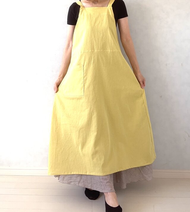 ふんわりエアリー ヴィンテージソフト加工 クロスエプロン【レモン