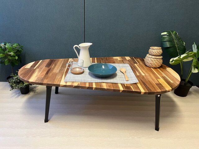 送料無料】 ローテーブル だるま形 120cm 60cm アカシア 折りたたみ脚