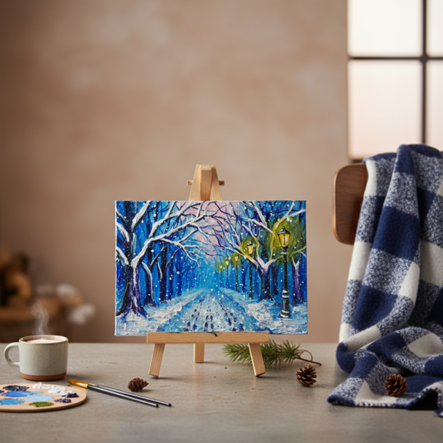 油絵 原画 【雪の散歩道】 絵画 油彩 雪 景色 風景画 冬 | iichi 日々