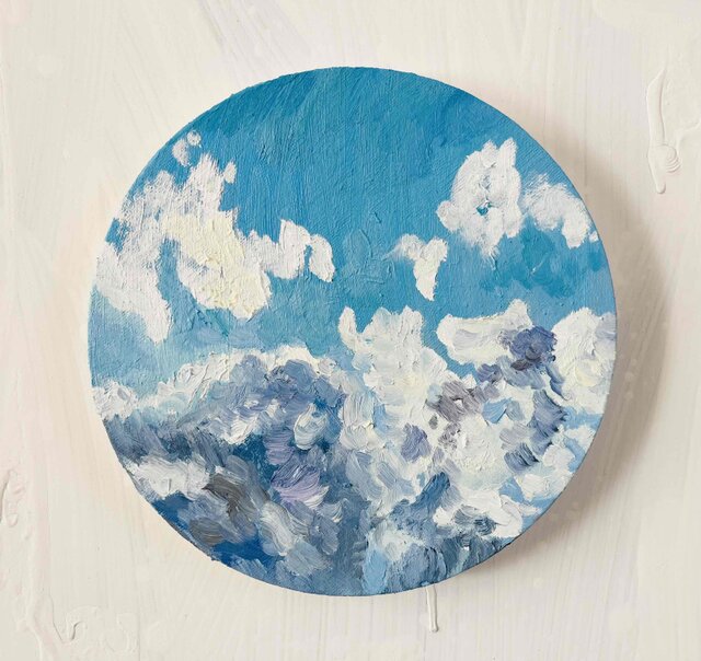 油彩 絵画 『冬空2』丸形アートパネル 直径20cmインテリア 絵画 原画