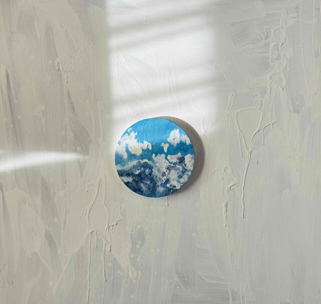 油彩 絵画 『冬空2』丸形アートパネル 直径20cmインテリア 絵画 原画
