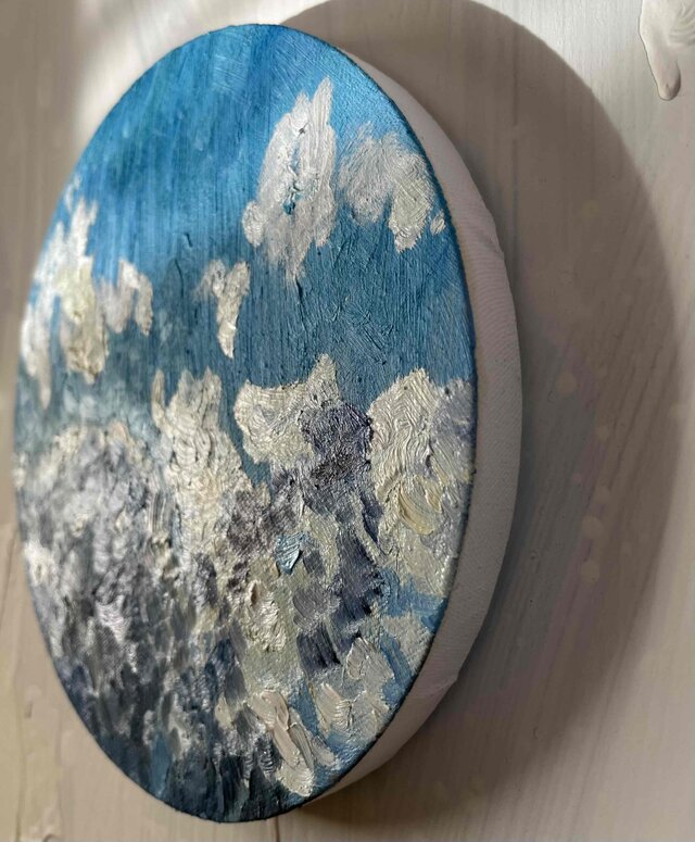 油彩 絵画 『冬空2』丸形アートパネル 直径20cmインテリア 絵画 原画
