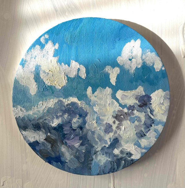 油彩 絵画 『冬空2』丸形アートパネル 直径20cmインテリア 絵画 原画