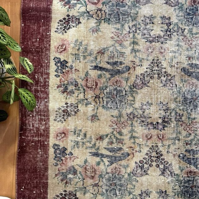 貴重116×190 幸せの青い鳥 ボタニカル シャビー トルコヴィンテージ