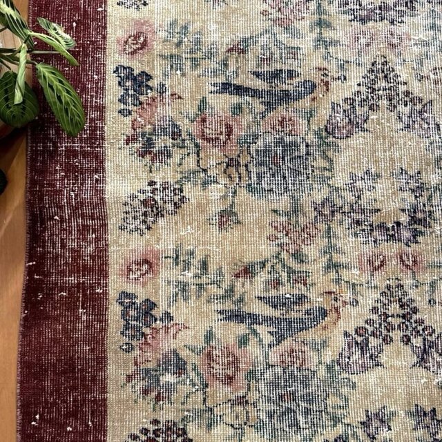 貴重116×190 幸せの青い鳥 ボタニカル シャビー トルコヴィンテージ