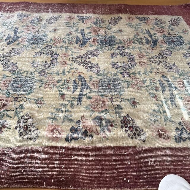 貴重116×190 幸せの青い鳥 ボタニカル シャビー トルコヴィンテージ