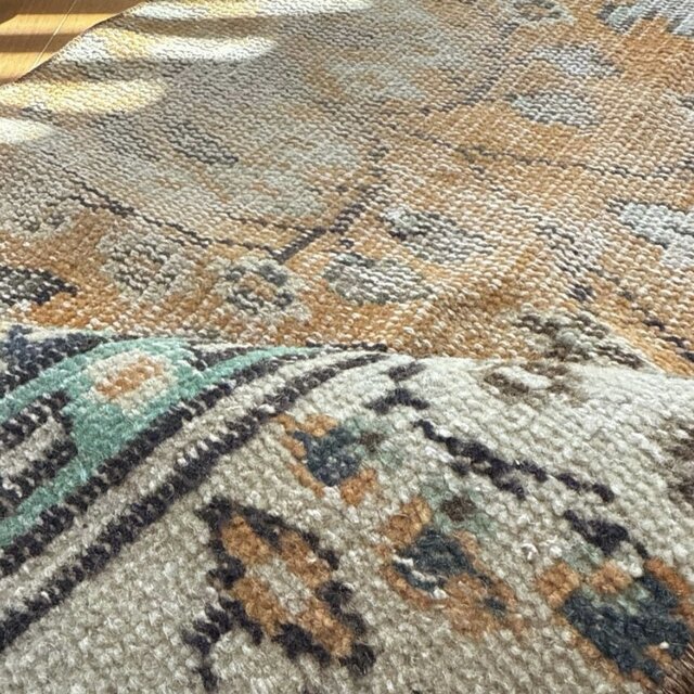 59×147オレンジボタニカル 擦れ ランナー トルコヴィンテージラグ