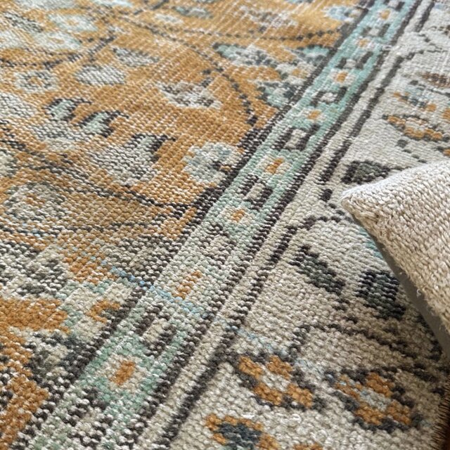 ヴィンテージ　トルコラグ　ランナー 59×147オレンジボタニカル 擦れ ランナー トルコヴィンテージラグ