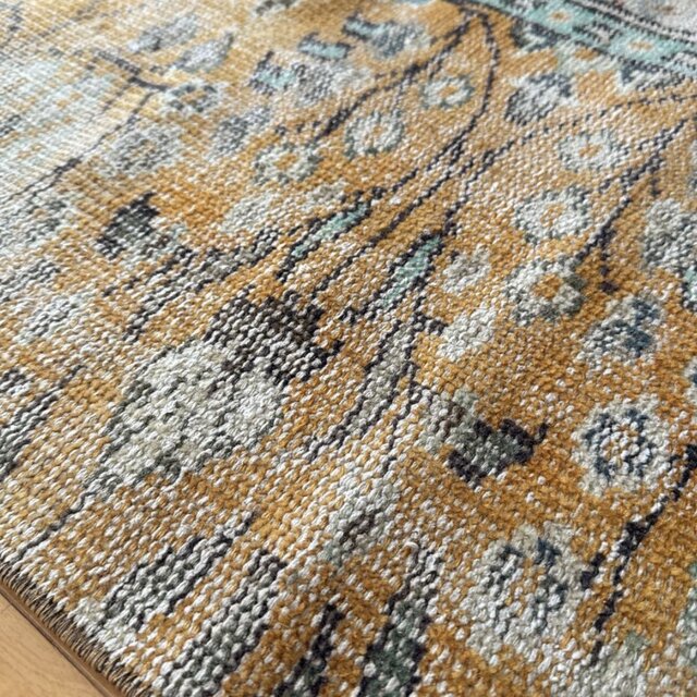 59×147オレンジボタニカル 擦れ ランナー トルコヴィンテージラグ