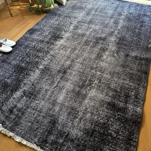 大判157×256レアカラー ダークネイビーグレイ 擦れ トルコヴィンテージ