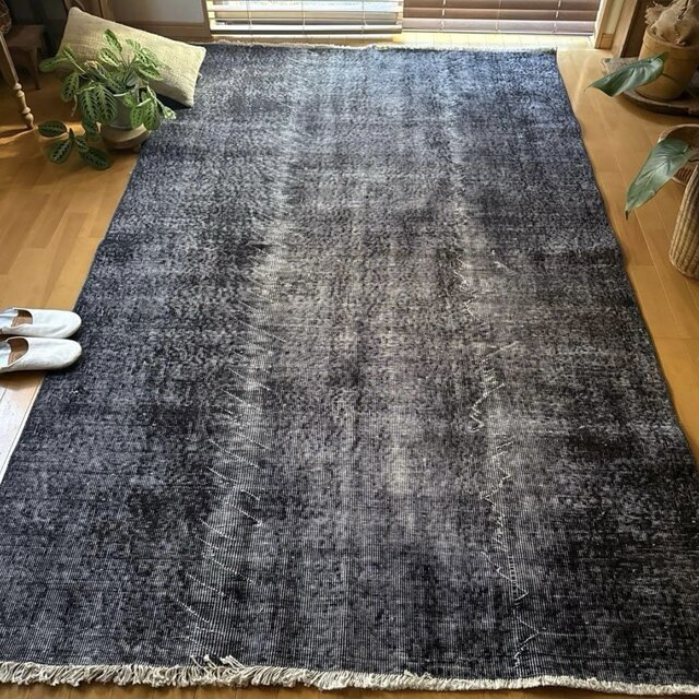 大判157×256レアカラー ダークネイビーグレイ 擦れ トルコヴィンテージ