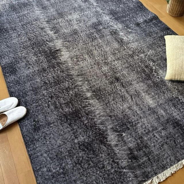 大判157×256レアカラー ダークネイビーグレイ 擦れ トルコヴィンテージ