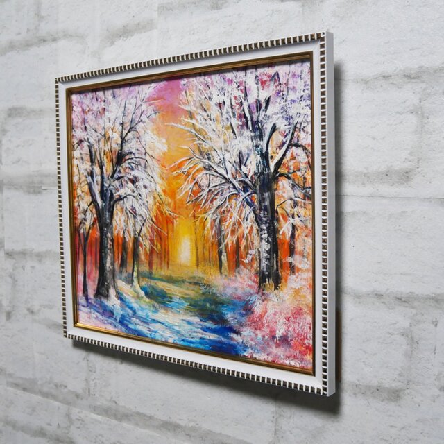油絵 原画 「冬の夕陽」 絵画 油彩画 インテリア 雑貨 壁掛け | iichi