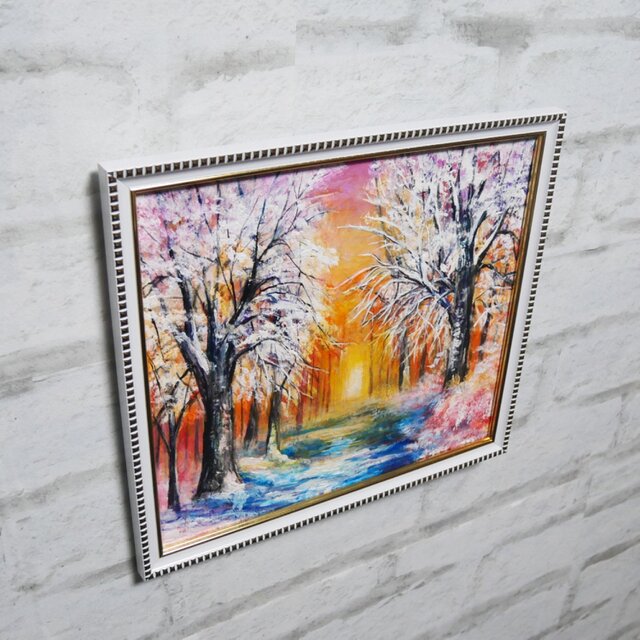 油絵 原画 「冬の夕陽」 絵画 油彩画 インテリア 雑貨 壁掛け | iichi