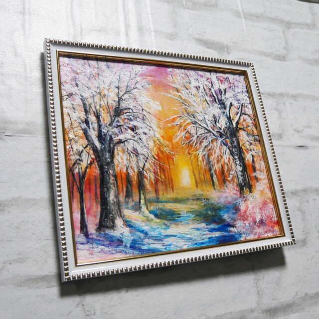油絵 原画 「冬の夕陽」 絵画 油彩画 インテリア 雑貨 壁掛け | iichi