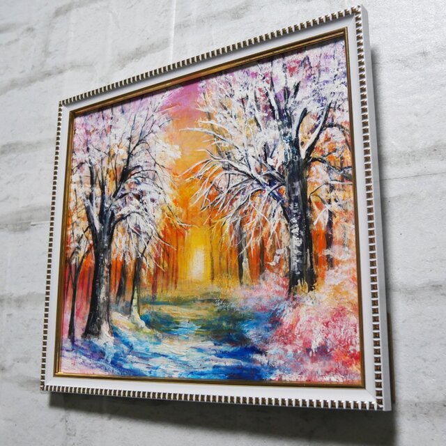油絵 原画 「冬の夕陽」 絵画 油彩画 インテリア 雑貨 壁掛け | iichi