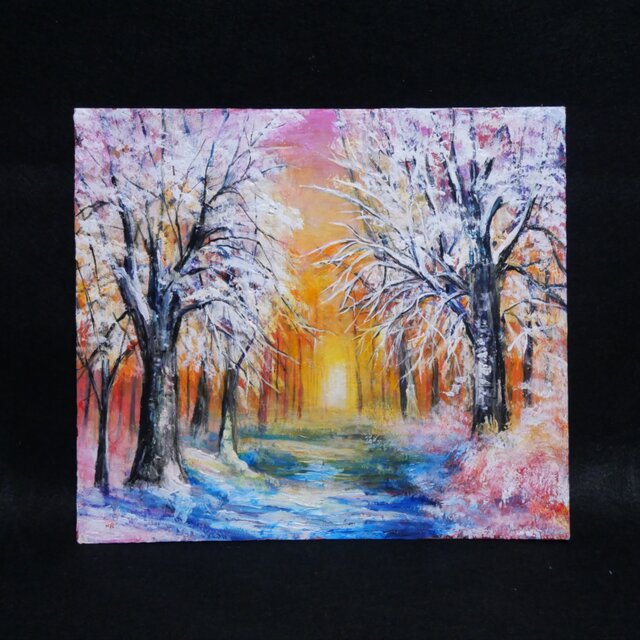 油絵 原画 「冬の夕陽」 絵画 油彩画 インテリア 雑貨 壁掛け | iichi