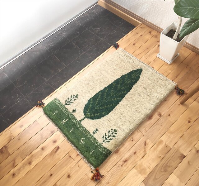 ペルシャ ギャッベ 玄関マット ラグ 90x60㎝ 糸杉 RJ16415 | iichi