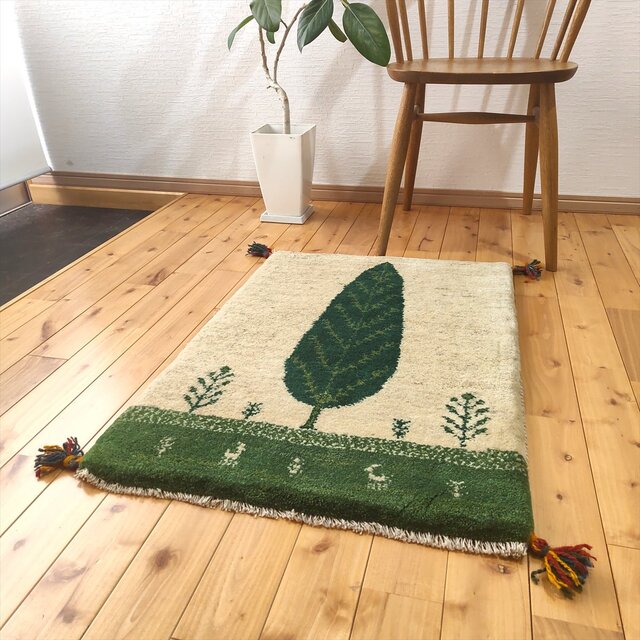 ペルシャ ギャッベ 玄関マット ラグ 90x60㎝ 糸杉 RJ16415 | iichi