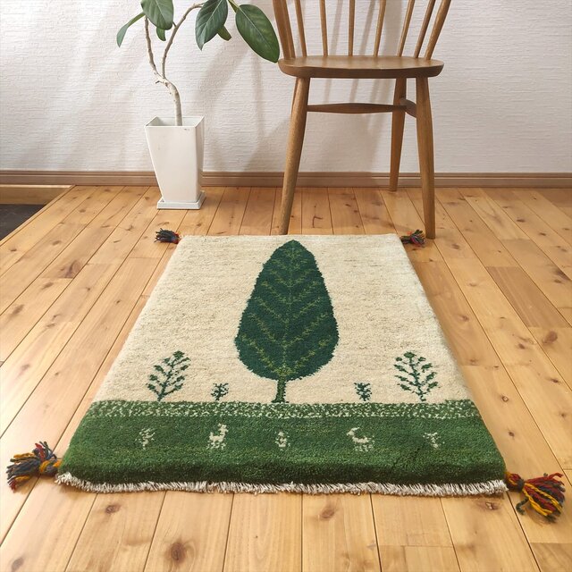 ギャッベ 90x62cm ペルシャ絨毯 手織り ギャベ 玄関マットラグ 絨毯