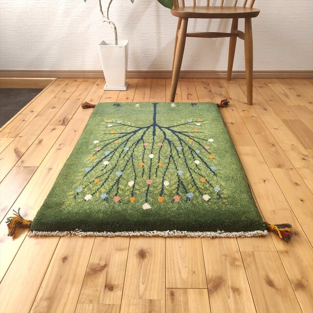 光*様 イラン製 手織りギャッベ 3枚セット 緑×ベージュ×赤 幸せの木