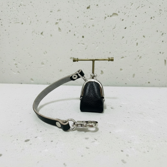 姫路レザーminiminiコインケース◇黒 革財布 キーホルダー 小物入れ
