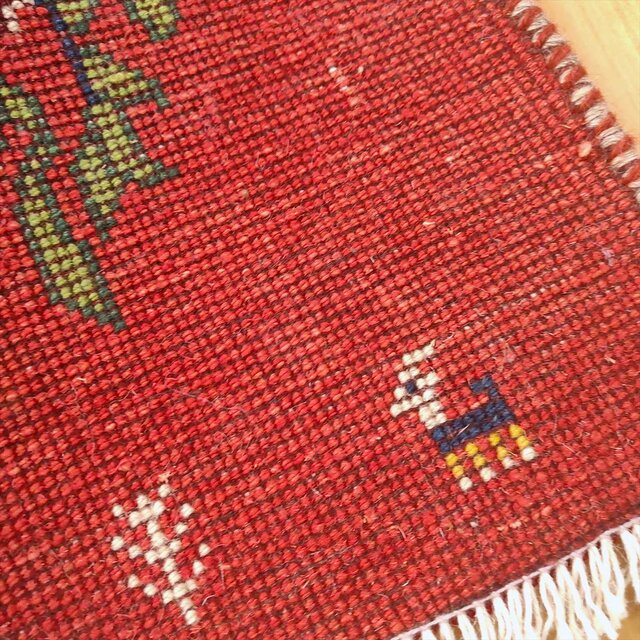 ペルシャ ギャッベ 玄関マット ラグ 88x63㎝ 茜色 桃色 ザクロの木